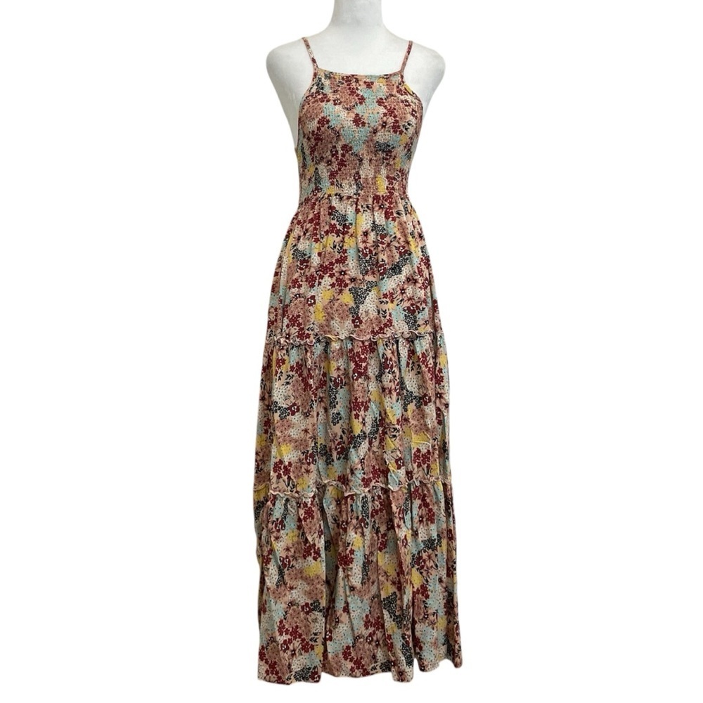 Abel the Label Smocked Upper Tiered Multicolor Floral Maxi Dress